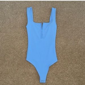 Blue Abercrombie & Fitch Seamless Rib Fabric Hook-and-Eye Henley Bodysuit SM